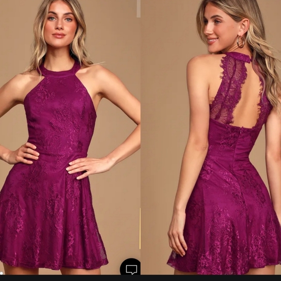 Lulus Dresses & Skirts - Truly Stunning Dark Magenta Lace Skater Dress